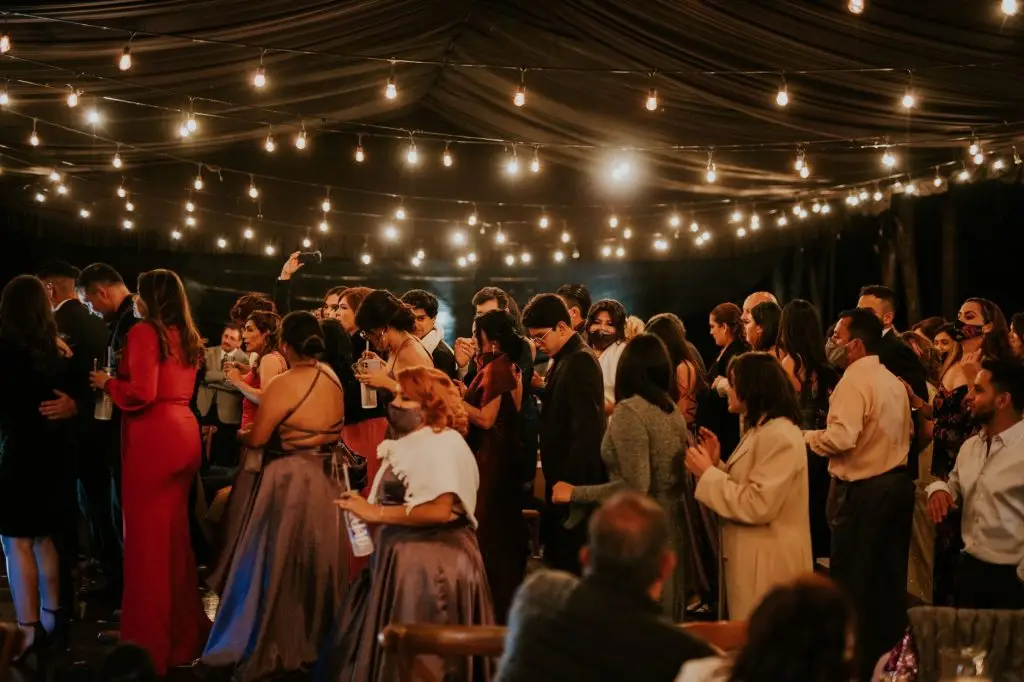 guests dancing at night under string lights in Niagara-on-the-Lake